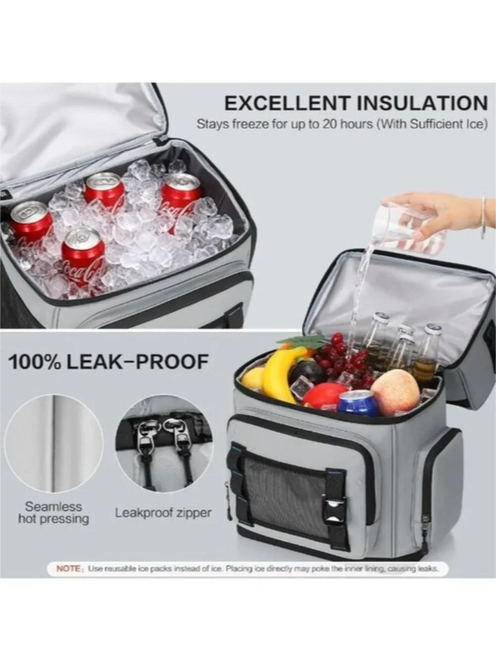Large Cooler Backpack Insulated Waterproof Double Decker Leak Proof for Beach